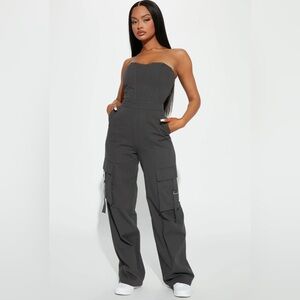 BRAND NEW Cargo Jumpsuit - Gray/Taupe